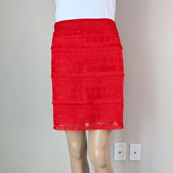 J. Crew Mini Skirt Size 6 Red Fringe Tiered Lace Exposed Zip Crochet Overlay NWT - Picture 1 of 15